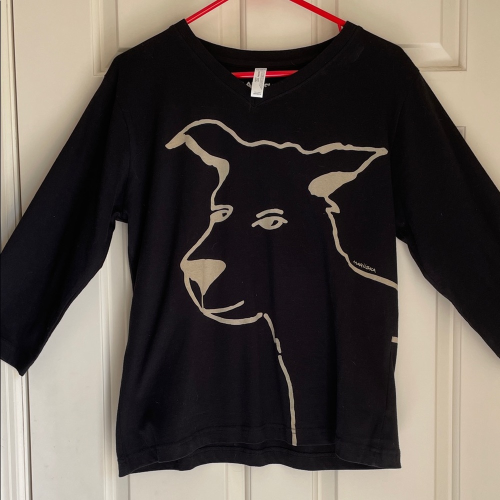 Graphic Black V-Neck Tee with Cream Animal Silhouette